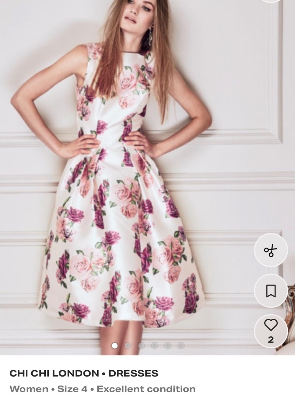 Chi Chi London White Floral Fit & Flare Dress with Pink and Purple Roses